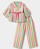 Twetoons Woven Full Sleeves Striped Co-Ords Top & Pant Set - Pink