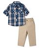 Babyoye Cotton Woven Full Sleeves Yarn Dyed Checks Shirt with Solid Trouser - Blue & Beige
