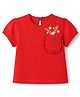 Babyhug 100% Cotton Knit Half Sleeves Floral Printed T-Shirt With Picoting Detailing - Red