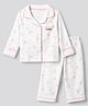 Bonfino 100% Cotton Knit Front Open Full Sleeves Co-ord Shirt & Pajama Night Suit with Pocket and Polka Dots & Bow Print - White