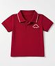 Babyhug 100% Cotton Knit Half Sleeves Solid Polo T-Shirt with Dinosaur Embroidery - Red