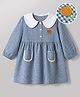 Mark & Mia Cotton Full Sleeves Checked Frock With Floral Embroidery - Light Blue