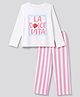 Primo Gino 100% Cotton Knit Full Sleeves T-Shirt & Striped Pyjama Night Suit with Strawberry Print - White