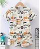 Fashion Dream Cotton Blend Knit Half Sleeves Sunshine Printed Coordinating Tee & Shorts Set - Cream