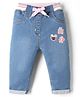 Little Kangaroos Denim Full Length Jeans with Butterfly Applique - Blue