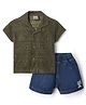 Little Kangaroos Jacquard Woven Half Sleeves Shirt & Shorts Set - Olive Green