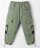 Little Kangaroos Cotton Knit Full Length Trouser With Cargo Pockets & Alphabets Printed Patch - Light Green
