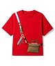 Little Kangaroos Cotton Knit Half Sleeves Solid T-Shirt & Pouch - Red