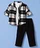 Little Kangaroos Cotton Woven Full Sleeves Checked Shirt & Pants Set With Striped Inner Tee - Black