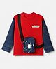 Little Kangaroos Looper Knit Full Sleeves T-shirt 3D Text with Sling Bag RED