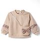 Little Kangaroos Fleece Knit Sweatshirt and Bag with Full Sleeves and Sequins Embellishment - Light Brown