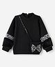 Little Kangaroos Fleece Knit Sweatshirt and Bag with Full Sleeves and Sequins Embellishment - Black