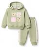 Little Kangaroos Fleece Knit Full Sleeves Hodded Winter Wear Suit With Bear Print - Olive Green