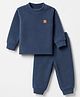 Little Kangaroos Fleece Knit Full Sleeves Winter Wear Suits With Teddy Bear Patch - Royal Blue