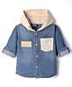 Little Kangaroos Cotton Woven Hooded Shirt with Full Sleeves and Make The Future Awesome Print in Navy Blue