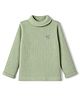 Little Kangaroos Looper Rib Knit Full Sleeves T-Shirt With Heart Applique - Green
