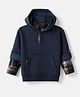 Little Kangaroos Cotton Mixes Fleece Knit Sweatshirt with Full Sleeves & Checks - Navy Blue