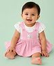 CANDY HOUSE Interlock Knit Half Sleeves Bunny Embroidered & Floral Printed Dress - Pink