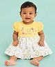 CANDY HOUSE Interlock Knit Half Sleeves Floral Printed & Embroidered Dress - Yellow