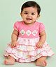 CANDY HOUSE Interlock Woven Half Sleeves Floral Patch Embroidered & Printed Layered Dress - Pink