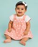CANDY HOUSE Knitted Woven Polka Dots Printed Pinafore Dress With Half Sleeves Solid Tee - Peach