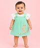 CANDY HOUSE Knitted Woven Deer Embroidered Pinafore Dress With Half Sleeves Floral Printed Tee - Sea Green