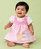 CANDY HOUSE Knitted Woven  Checked Pinafore Dress With Half Sleeves Ice Cream Printed Tee - Light Pink