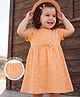 Babyhug Single Jersey Knit Half Sleeves Floral Printed Frock With Bloomer & Bow Applique - Peach