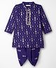 EARTHY TOUCH Cotton Jersey Knit Full Sleeves Foil Floral Printed Kurta Dhoti Set - Purple