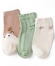 Cute Walk By Babyhug Poly Blends Knit Anti Bacterial Ankle Length Embroided Socks With Flower Design Pack of 3 - Sea Green, Light Peach & Off White