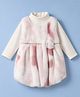 Little Kangaroos Fur Knit Full Sleeves Sequin Embellished Winter Frock with Inner Tee & Bow - Light Pink