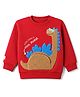 Little Kangaroos Fleece Knit Sweatshirt with Full Sleeves and Dinosaur Print With Front Pocket - Red