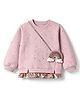 Little Kangaroos Fleece Knit Full Sleeves With Star Foil Print Sweatshirt and Rainbow Pattern Sling Bag - Light Pink