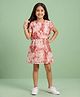 Kiddopanti Georgette Woven Half Butterfly Sleeves Floral Printed Dress - Red