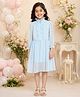 Kiddopanti Woven Full Sleeves Frill Detailed Polka Dots Printed Dress - Greyish Blue