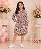 Kiddopanti Rayon Woven Full Sleeves Floral Printed Shirt Style Dress - Beige
