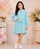 Kiddopanti Rayon Woven Full Sleeves Polka Dots Printed Shirt Style Dress - Light Blue