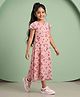 Kiddopanti Georgette Woven Half Frill Sleeves Floral & Polka Dots Printed Dress - Baby Pink