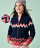 Pine Kids Knit Full Sleeves Front Open Sweater with Abstract Design - Navy Blue