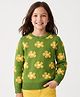Pine Kids Knit Full Sleeves Pullover with Flower Design - Green