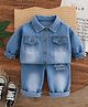 Googo Gaaga Cotton Denim Full Sleeves Washed Shirt & Jeans Set - Blue