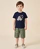 Rikidoos Knitted Half Sleeves T-Shirt & Shorts Set With Vehicle Print - Navy Blue & Green