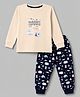 Teddy Interlock Knit Full Sleeves T-Shirt & Pyjama Night Suit with Travel Theme - Beige