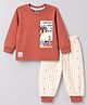 Teddy Sinker Knit Full Sleeves T-Shirt and Jogger With Beach Theme Print - Orange