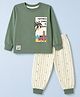 Teddy Sinker Knit Full Sleeves T-Shirt and Jogger With Beach Theme Print - Green