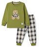 Teddy Sinker Knit Full Sleeves Bear Printed & Checkered T-Shirt & Jogger Set - Green & Grey
