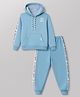 Teddy Fleece Knit Full Sleeves Hooded Winter Wear Suit With Text Print - Blue