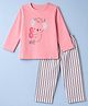 Teddy Sinker Knit Full Sleeves T-Shirt & Pyjama Night Suit with Bear Print - Pink