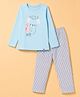 Teddy Sinker Knit Full Sleeves T-Shirt & Pyjama Night Suit with Bear Print - Blue