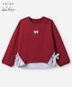Arias Cotton Brushed Looper Fleece Knit Full Sleeves Sweatshirt with Bow Print & Yarn Dyed Checks Detailing - Red